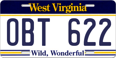 WV license plate OBT622