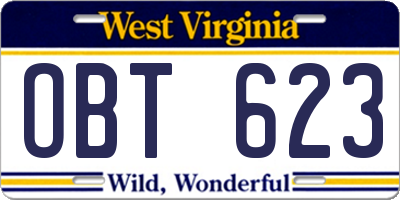 WV license plate OBT623