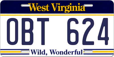 WV license plate OBT624