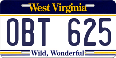 WV license plate OBT625