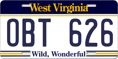 WV license plate OBT626