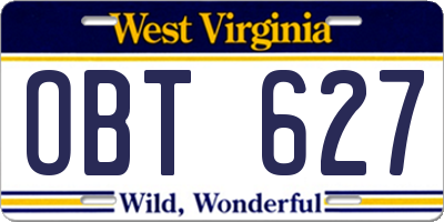 WV license plate OBT627