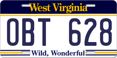 WV license plate OBT628