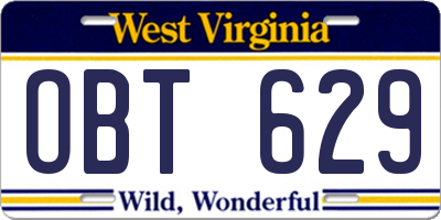WV license plate OBT629