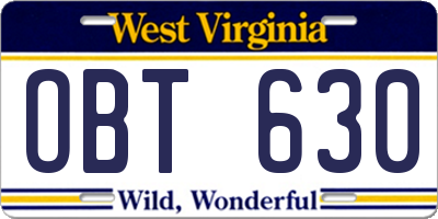 WV license plate OBT630