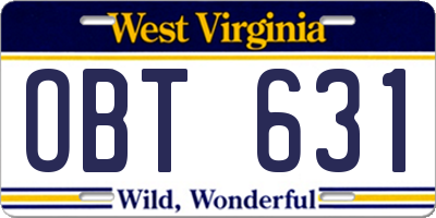 WV license plate OBT631