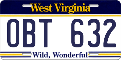 WV license plate OBT632
