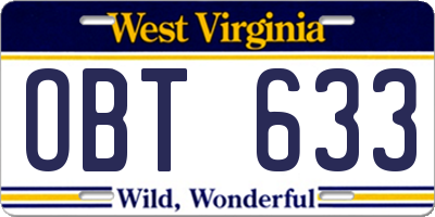 WV license plate OBT633