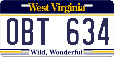 WV license plate OBT634