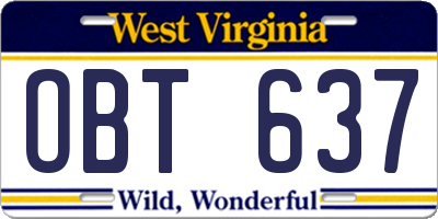 WV license plate OBT637