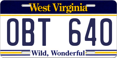 WV license plate OBT640