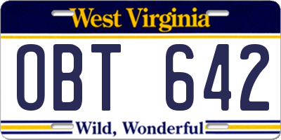 WV license plate OBT642