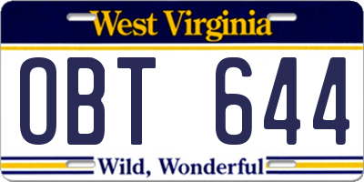 WV license plate OBT644