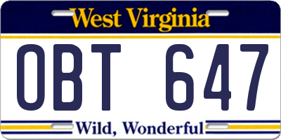 WV license plate OBT647