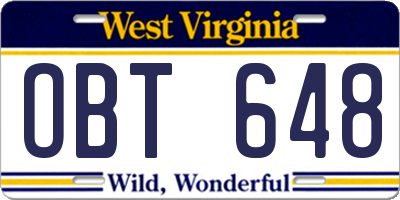 WV license plate OBT648