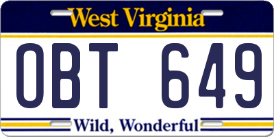 WV license plate OBT649