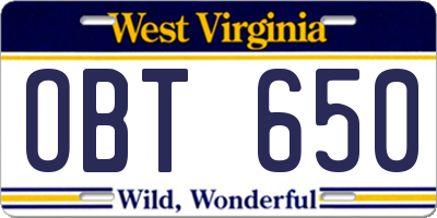 WV license plate OBT650