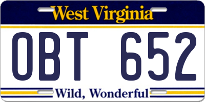 WV license plate OBT652