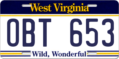 WV license plate OBT653