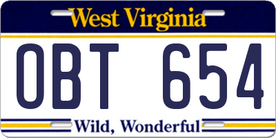 WV license plate OBT654