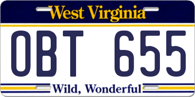 WV license plate OBT655