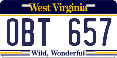 WV license plate OBT657