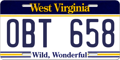 WV license plate OBT658