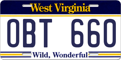 WV license plate OBT660