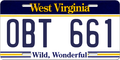 WV license plate OBT661