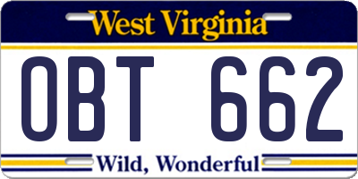 WV license plate OBT662