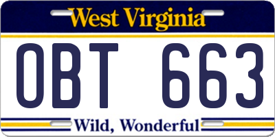 WV license plate OBT663