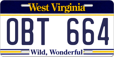 WV license plate OBT664