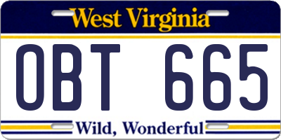 WV license plate OBT665