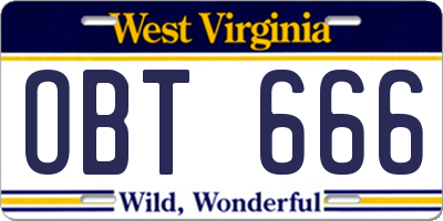WV license plate OBT666