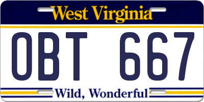 WV license plate OBT667