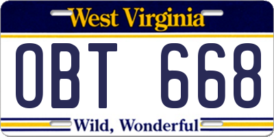 WV license plate OBT668