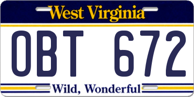 WV license plate OBT672