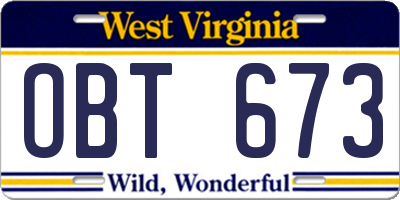WV license plate OBT673