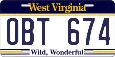 WV license plate OBT674