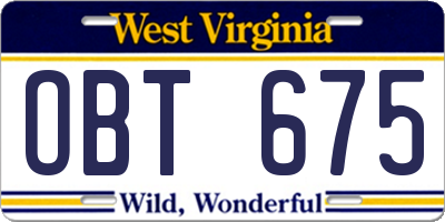 WV license plate OBT675
