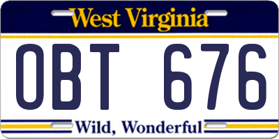 WV license plate OBT676