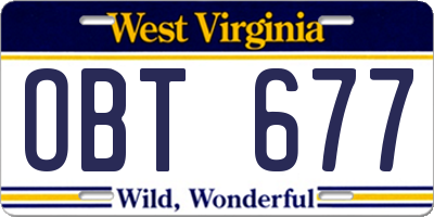 WV license plate OBT677