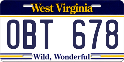 WV license plate OBT678