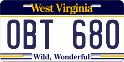 WV license plate OBT680