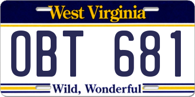 WV license plate OBT681
