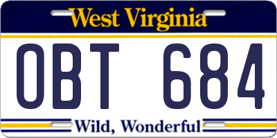 WV license plate OBT684