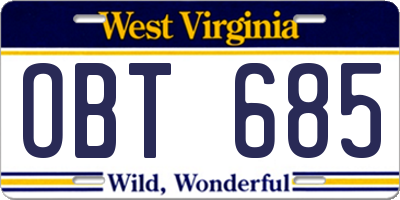 WV license plate OBT685