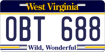 WV license plate OBT688