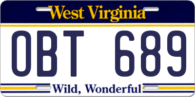 WV license plate OBT689