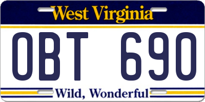 WV license plate OBT690